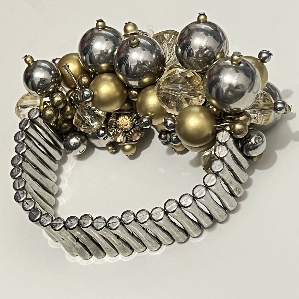 Chunky Multi Beaded Gold Silver Ball Costume Party Statement Bracelet